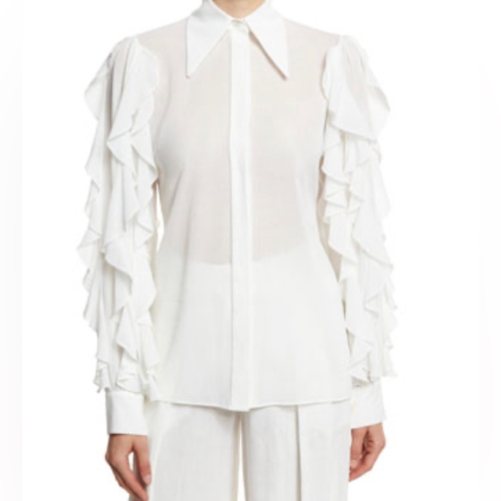 MICHAEL KORS COLLECTION Made in Italy White Blouse w/Cascading Ruffle Sleeve NWT